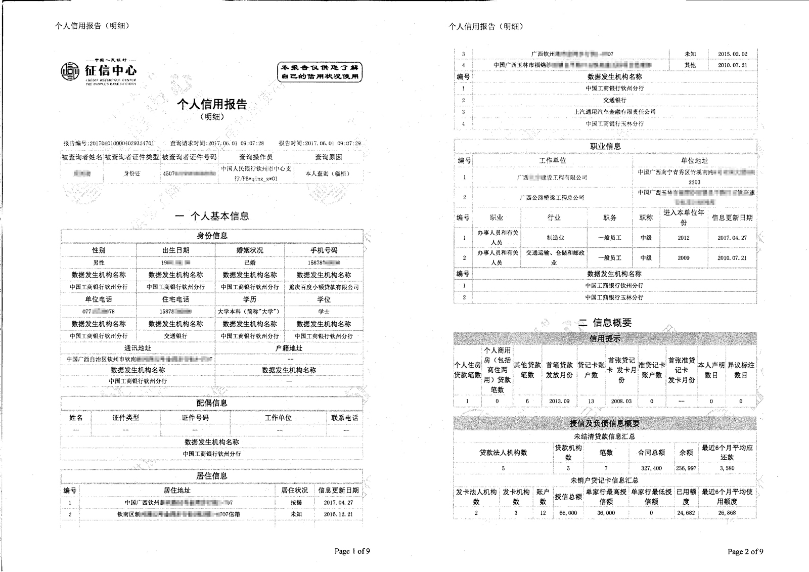 纸质版(明细版)的征信报告